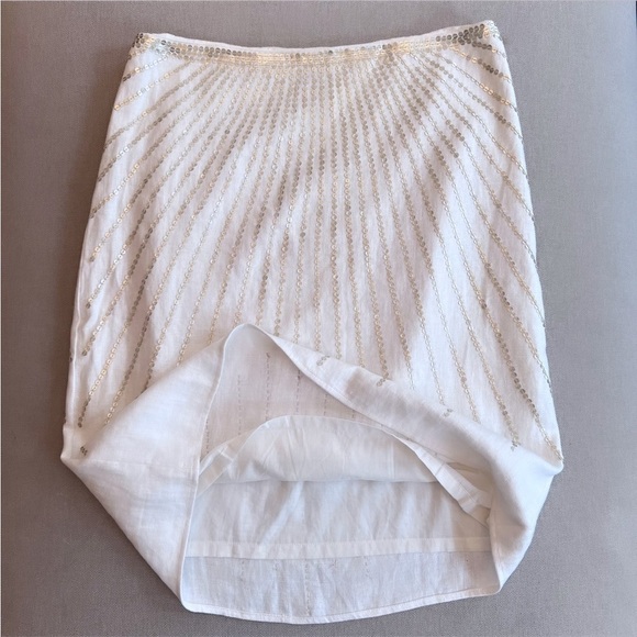 TORY BURCH 100% White Linen & Gold Sequin High Waist Pencil Skirt Size 2 - Picture 6 of 14